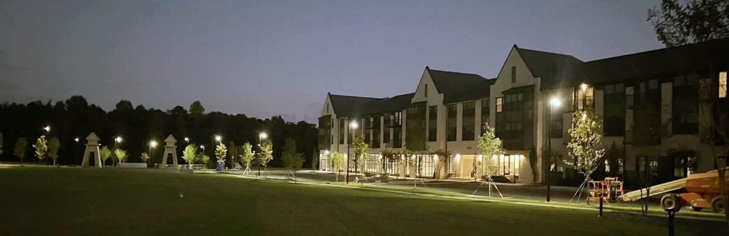 Solar LED street lights installed in Cumming, Georgia, providing HOA lighting for a residential community.