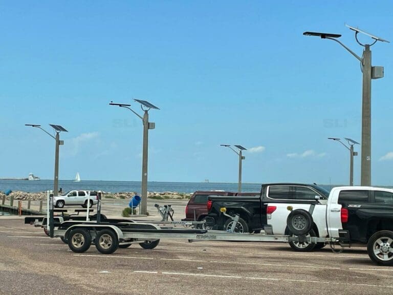 Solar LED lights installed at Texas City parking lot.