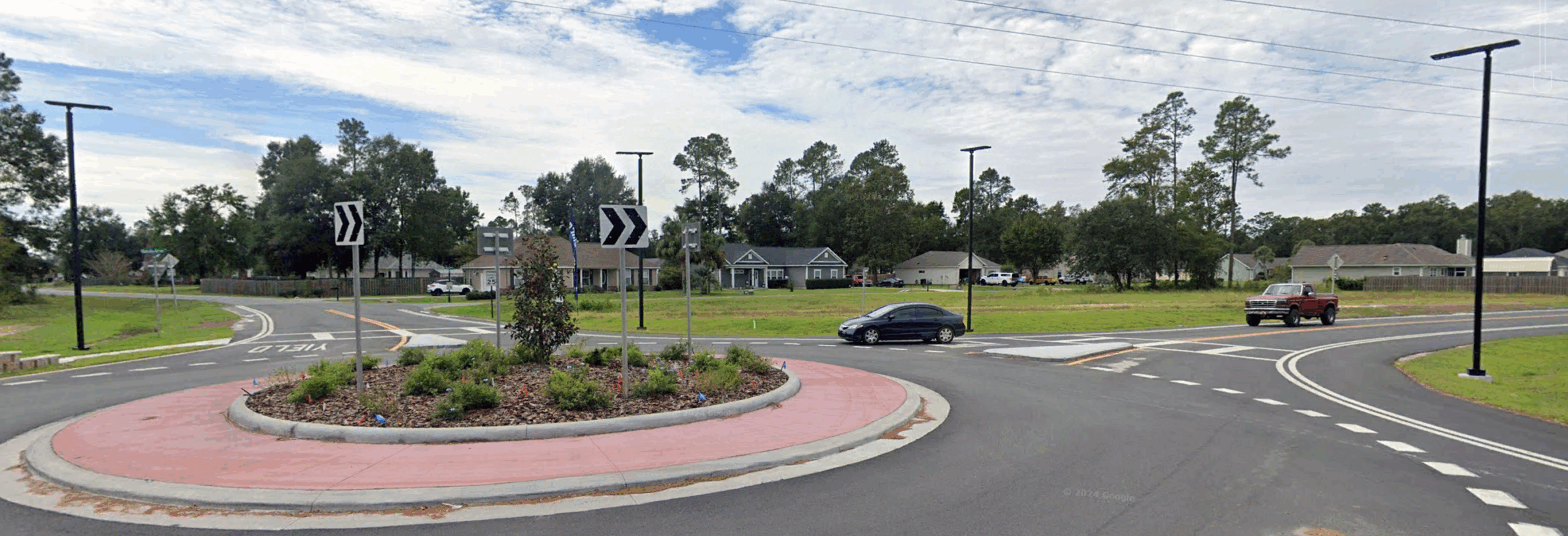 image of solar street lights at a traffic roundabout panama city florida